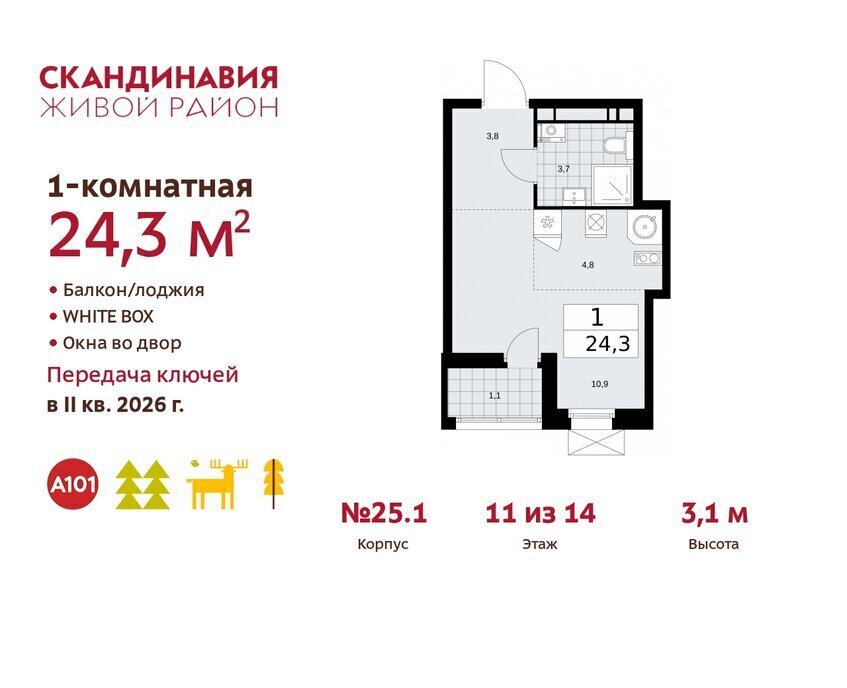 квартира г Москва метро Коммунарка ТиНАО жилой комплекс Скандинавия фото 1