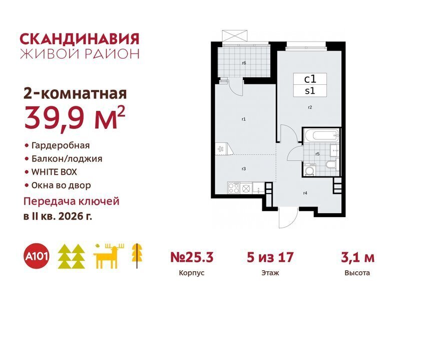 квартира г Москва метро Коммунарка ТиНАО жилой комплекс Скандинавия, 25. 3 фото 1