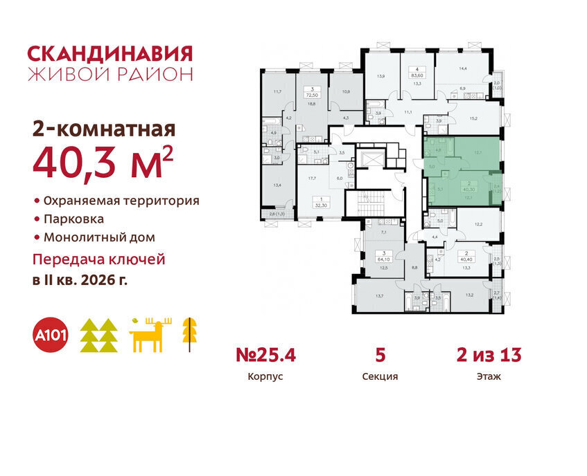 квартира г Москва метро Коммунарка ТиНАО жилой комплекс Скандинавия, 25. 4 фото 2