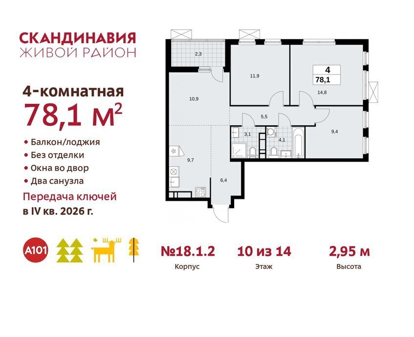 квартира г Москва метро Коммунарка метро Бульвар Адмирала Ушакова ТиНАО жилой комплекс Скандинавия, 18. 2.1 фото 1