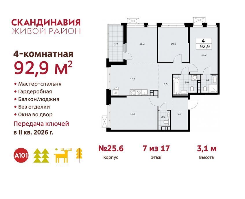 квартира г Москва метро Коммунарка ТиНАО жилой комплекс Скандинавия, 25. 6 фото 1