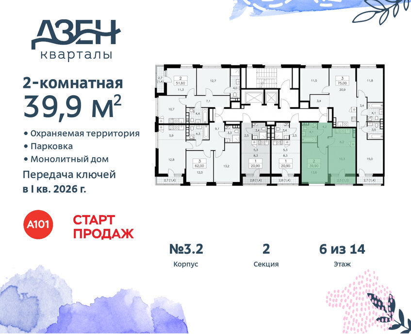 квартира г Москва метро Коммунарка ТиНАО ЖР «Дзен-кварталы» 3/5 фото 2