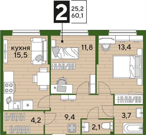 квартира г Краснодар р-н Прикубанский ул им. Марины Цветаевой 7/1 фото 2