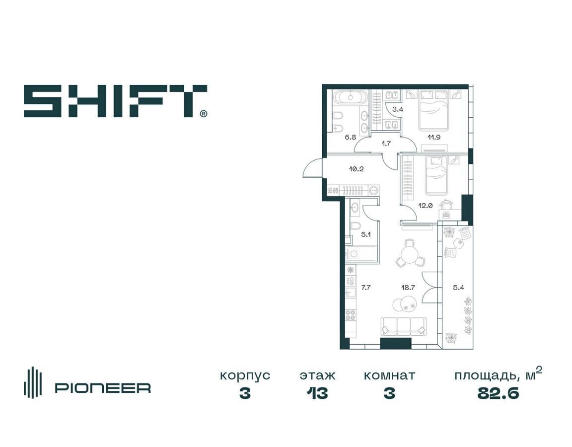 квартира г Москва метро Ленинский проспект ул Орджоникидзе 10 ЖК «SHIFT» 2-й Донской пр-д фото 1