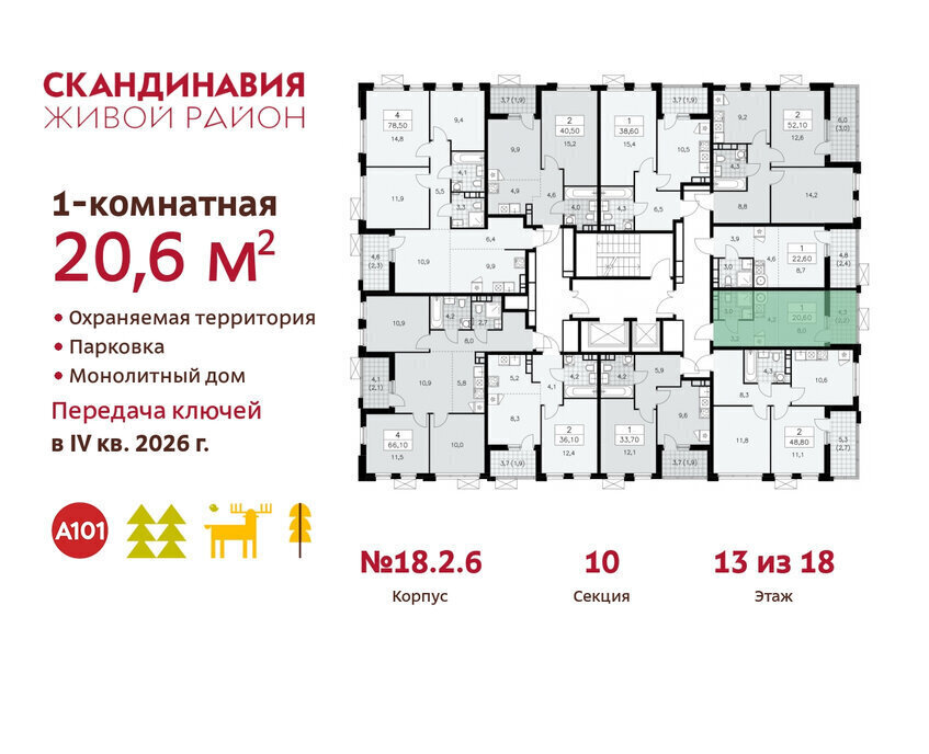 квартира г Москва метро Коммунарка метро Бунинская аллея ТиНАО жилой комплекс Скандинавия, 18. 2.2 фото 2