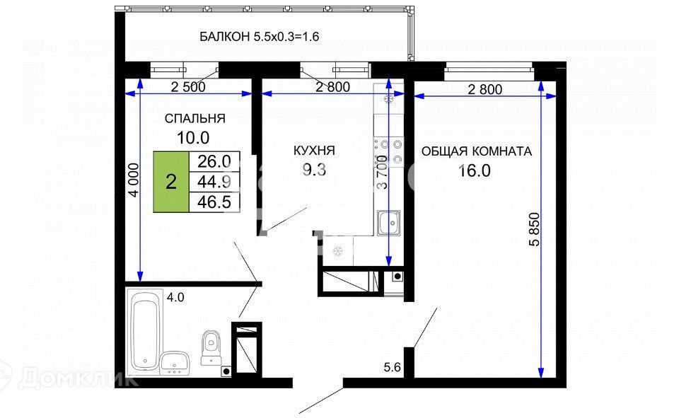 квартира г Краснодар р-н Прикубанский ул Домбайская 55к/2 муниципальное образование Краснодар фото 6