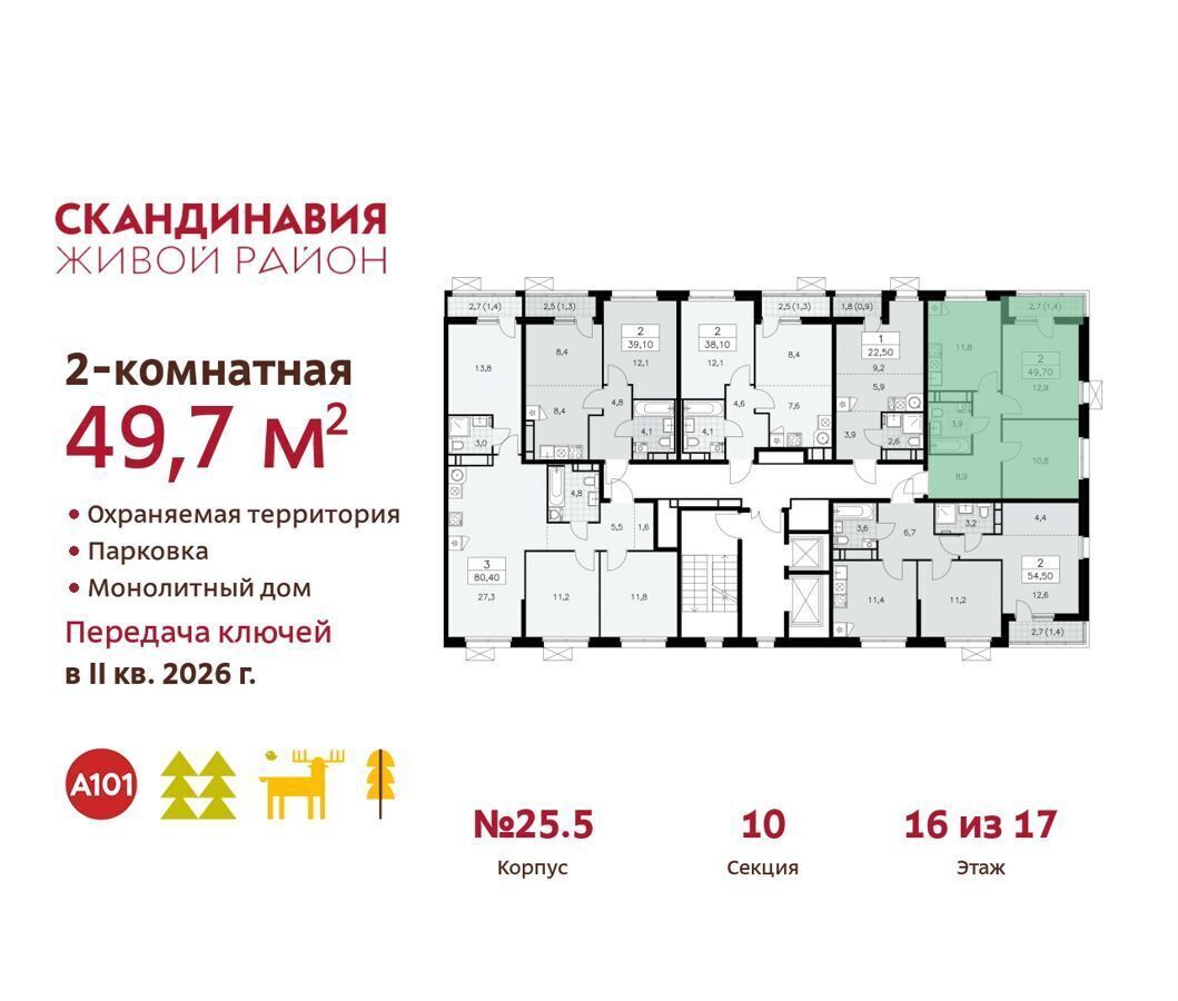 квартира г Москва п Сосенское жилой район «Скандинавия» метро Коммунарка стр. 25. 5, Московская область фото 3