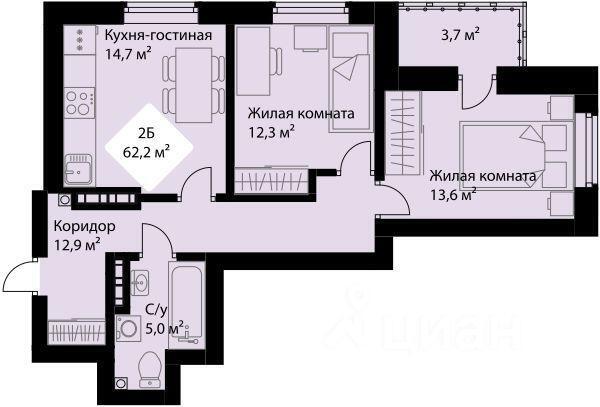 квартира г Екатеринбург р-н Орджоникидзевский пр-кт Космонавтов 108/2 ЖК Веер Парк фото 1