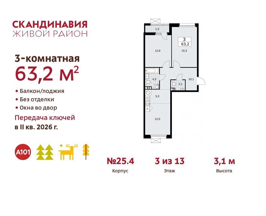 квартира г Москва метро Коммунарка ТиНАО жилой комплекс Скандинавия, 25. 4 фото 1