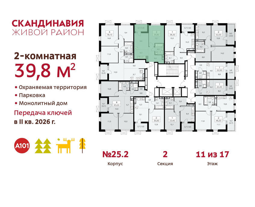 квартира г Москва метро Коммунарка ТиНАО жилой комплекс Скандинавия, 25. 2 фото 2