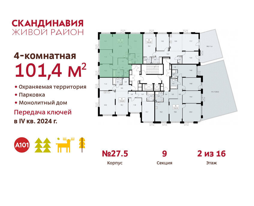 квартира г Москва метро Коммунарка ТиНАО жилой комплекс Скандинавия, к 27. 1 фото 2