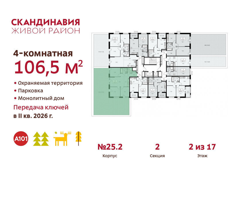 квартира г Москва метро Коммунарка ТиНАО жилой комплекс Скандинавия, 25. 2 фото 2