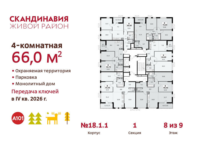 квартира г Москва метро Коммунарка метро Бульвар Адмирала Ушакова ТиНАО жилой комплекс Скандинавия, 18. 2.1 фото 2