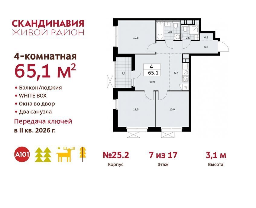 квартира г Москва метро Коммунарка ТиНАО жилой комплекс Скандинавия, 25. 2 фото 1