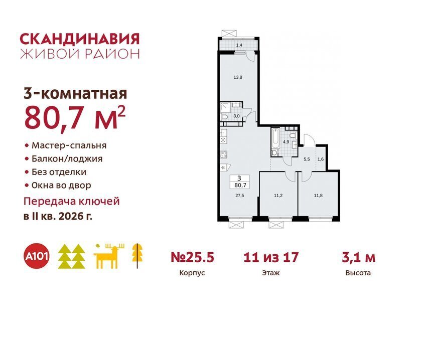 квартира г Москва метро Коммунарка ТиНАО жилой комплекс Скандинавия фото 1