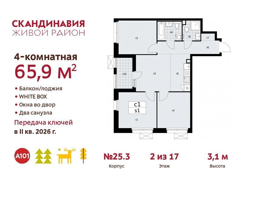 квартира г Москва метро Коммунарка ТиНАО жилой комплекс Скандинавия, 25. 3 фото 1