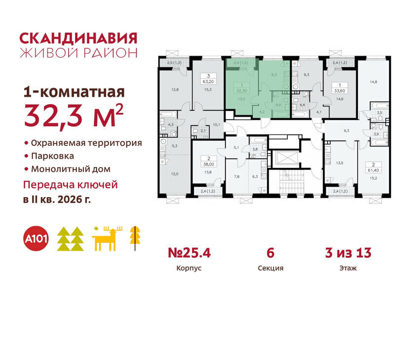 квартира г Москва метро Коммунарка ТиНАО жилой комплекс Скандинавия, 25. 4 фото 2