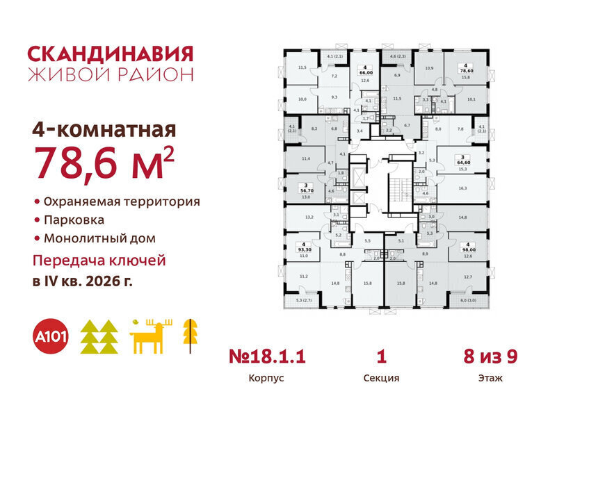 квартира г Москва метро Коммунарка метро Бульвар Адмирала Ушакова ТиНАО жилой комплекс Скандинавия, 18. 2.1 фото 2