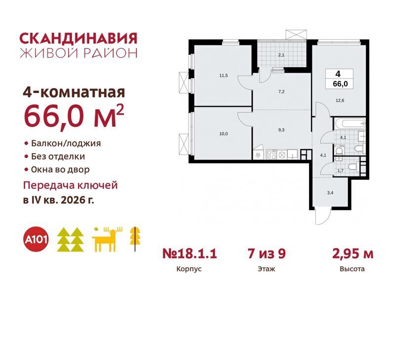 квартира г Москва метро Коммунарка метро Бульвар Адмирала Ушакова ТиНАО жилой комплекс Скандинавия, 18. 2.1 фото 1