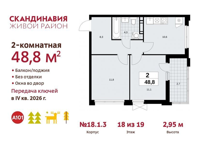 квартира г Москва метро Коммунарка метро Бульвар Адмирала Ушакова ТиНАО жилой комплекс Скандинавия, 18. 2.1 фото 1