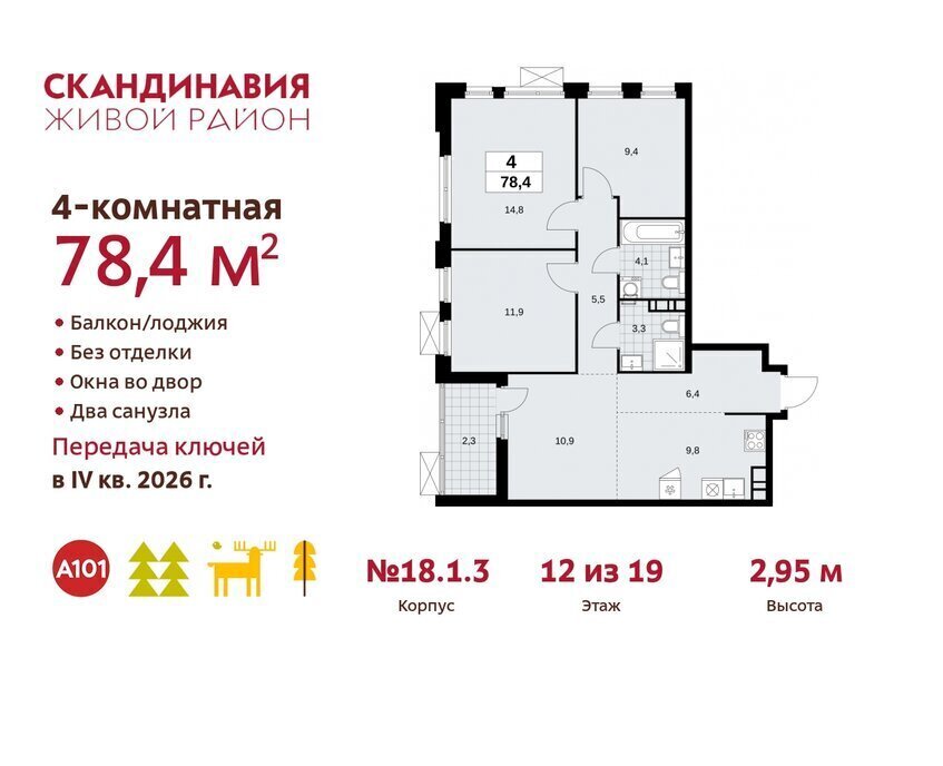 квартира г Москва метро Коммунарка метро Бульвар Адмирала Ушакова ТиНАО жилой комплекс Скандинавия, 18. 2.1 фото 1