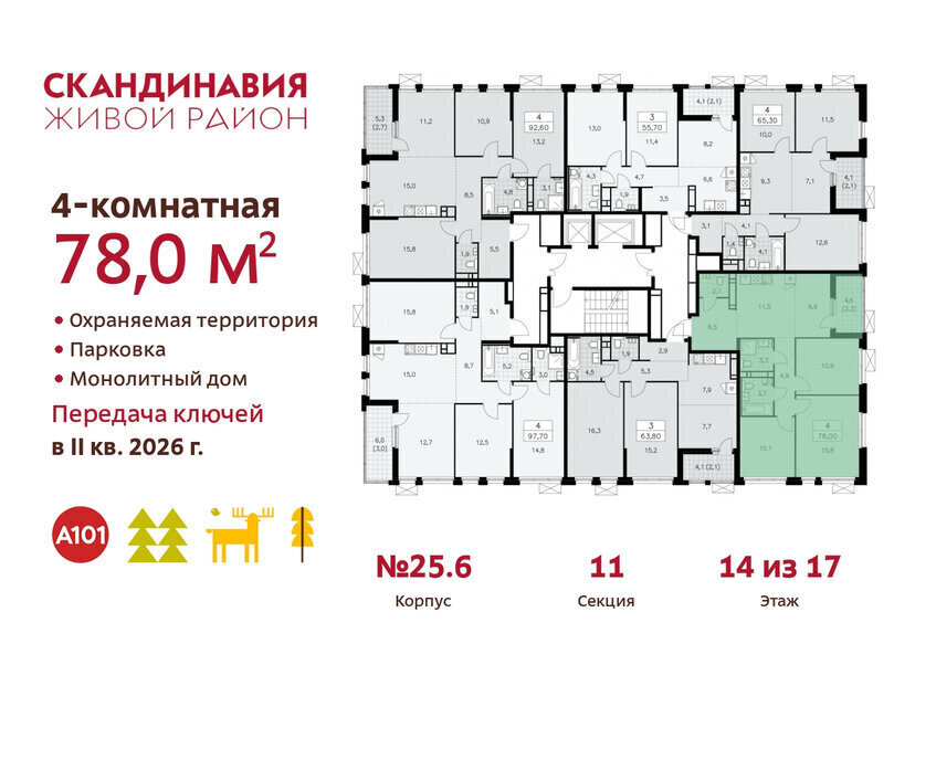 квартира г Москва метро Коммунарка ТиНАО жилой комплекс Скандинавия, 25. 6 фото 2