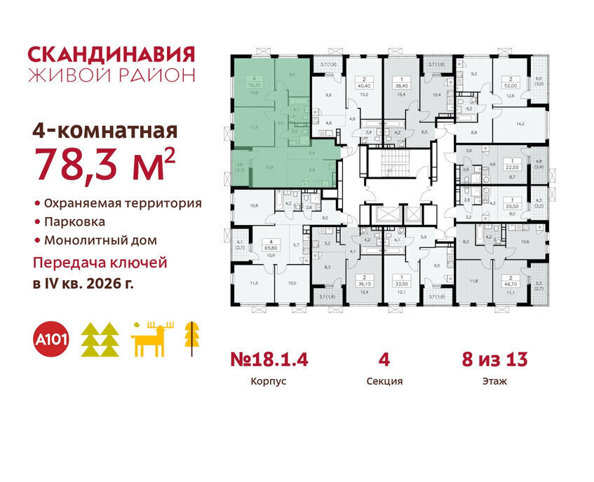 квартира г Москва метро Коммунарка метро Бульвар Адмирала Ушакова ТиНАО жилой комплекс Скандинавия, 18. 2.1 фото 2