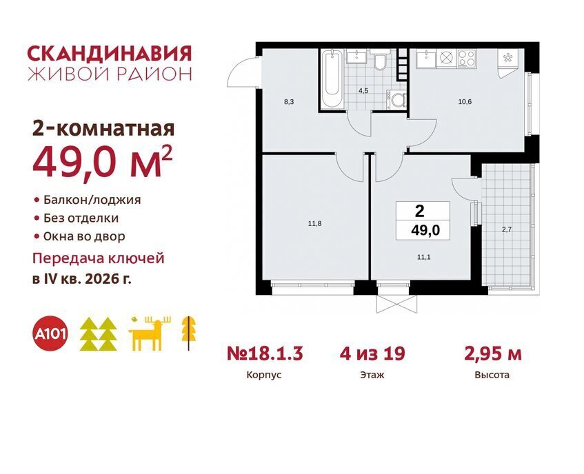 квартира г Москва метро Коммунарка метро Бульвар Адмирала Ушакова ТиНАО жилой комплекс Скандинавия, 18. 2.1 фото 1