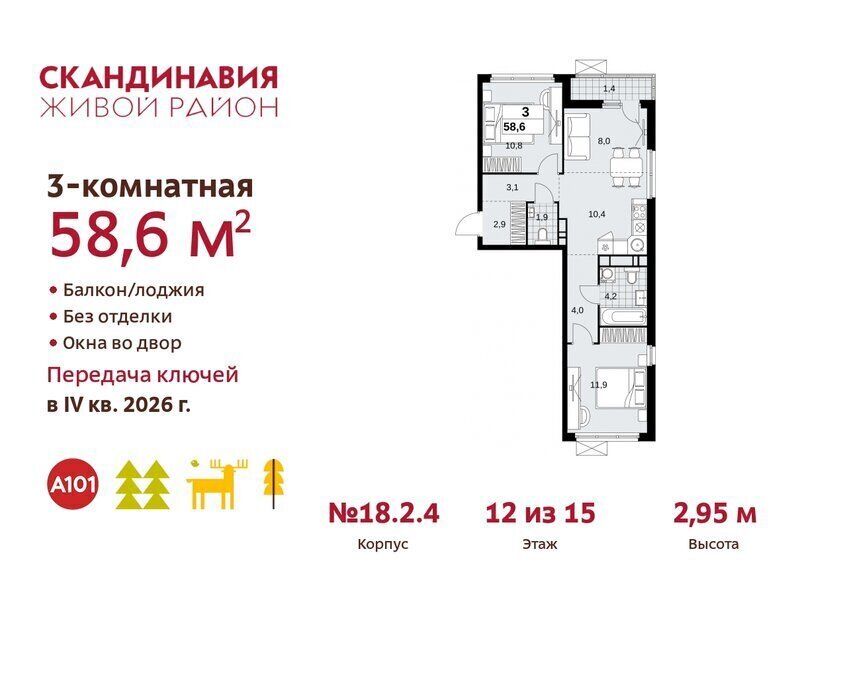 квартира г Москва метро Коммунарка метро Бунинская аллея ТиНАО жилой комплекс Скандинавия, 18. 2.2 фото 1