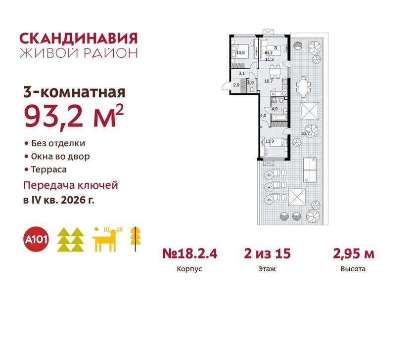 квартира г Москва метро Коммунарка метро Бунинская аллея ТиНАО жилой комплекс Скандинавия, 18. 2.2 фото 1