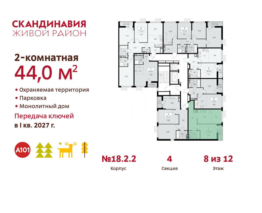 квартира г Москва метро Коммунарка метро Бунинская аллея ТиНАО жилой комплекс Скандинавия, 18. 2.2 фото 2