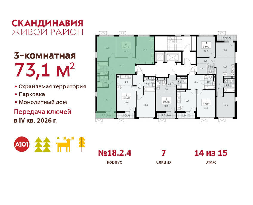 квартира г Москва метро Коммунарка метро Бунинская аллея ТиНАО жилой комплекс Скандинавия, 18. 2.2 фото 2