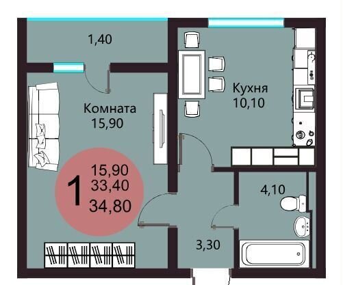 квартира г Воронеж р-н Центральный ул Шишкова 11 ЖК «‎Яблоневые Сады» д. 140Б фото 2