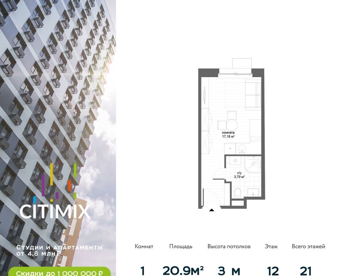 квартира г Москва метро Озерная ул Никулинская 11г МФК Citimix муниципальный округ Тропарёво-Никулино фото 1