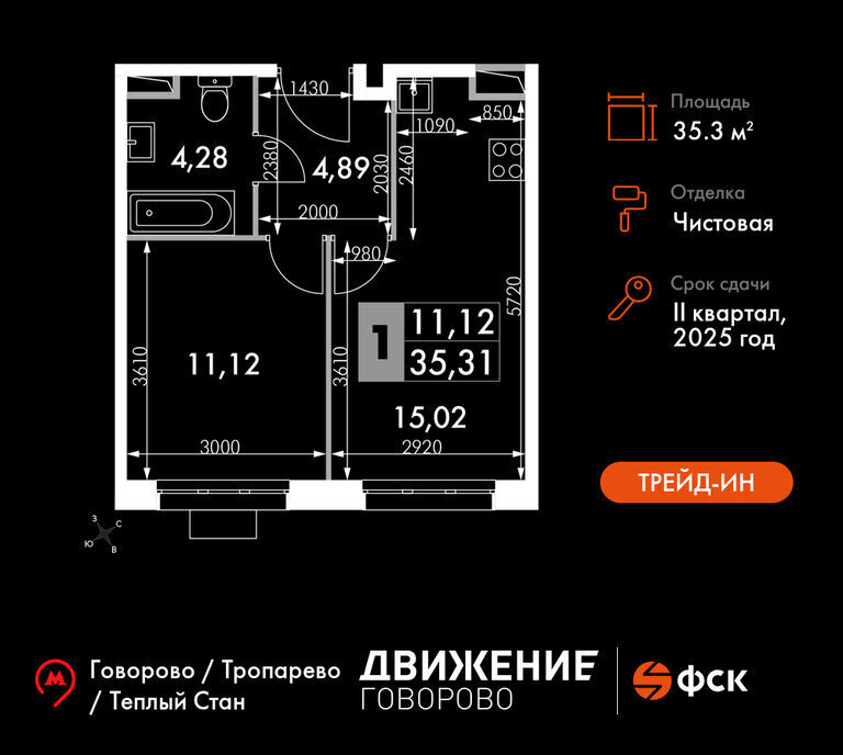 квартира г Щербинка квартал № 1 метро Говорово ЗАО район Солнцево № 3, жилой комплекс Движение. Говорово, к 1 фото 1