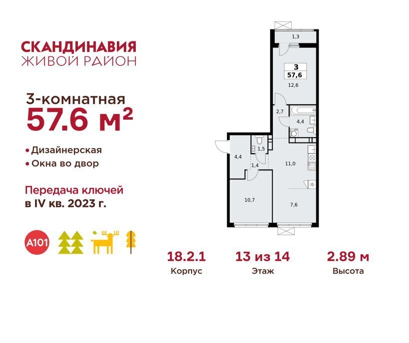 квартира г Москва метро Коммунарка ТиНАО жилой комплекс Скандинавия, улица Эдварда Грига, 5 фото 1