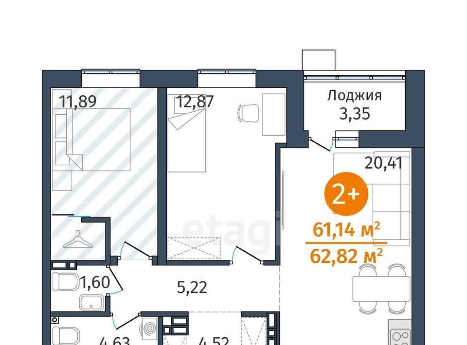 квартира р-н Тюменский д Дударева Гринвуд жилой комплекс, 2. 2.3 фото 7