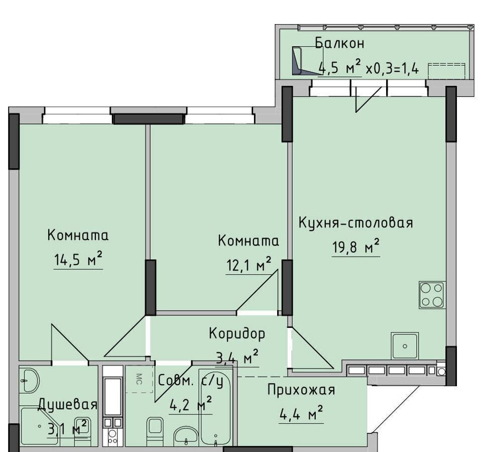 квартира г Ижевск р-н Октябрьский Север ул Новая Восьмая 4 ЖК «Холмогоровский» фото 1