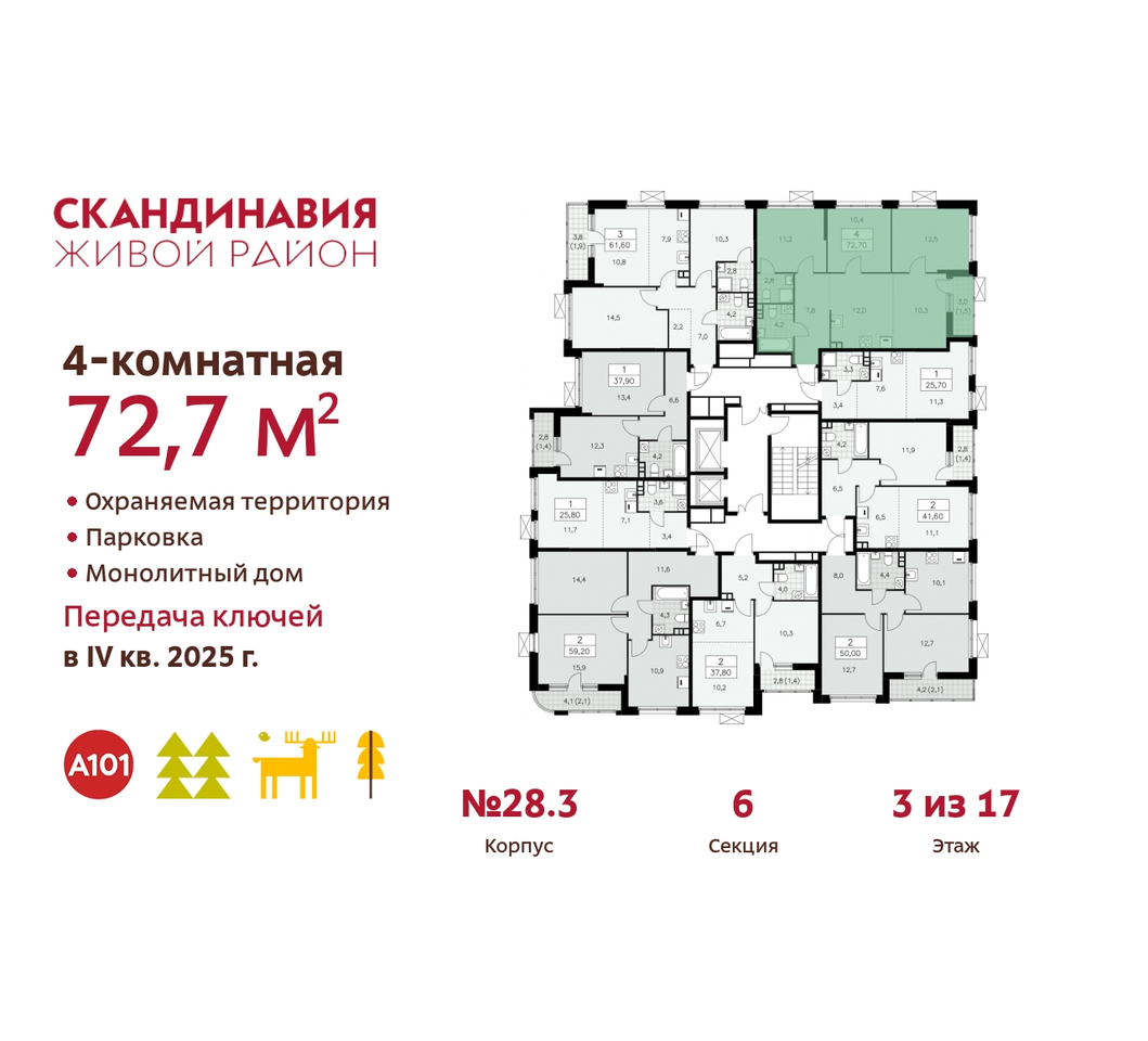 квартира г Москва п Сосенское жилой район «Скандинавия» Сосенское, жилой комплекс Скандинавия, 28. 3, Бутово фото 2