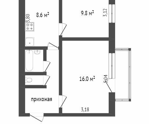 квартира г Белгород ул Костюкова 9 фото 12