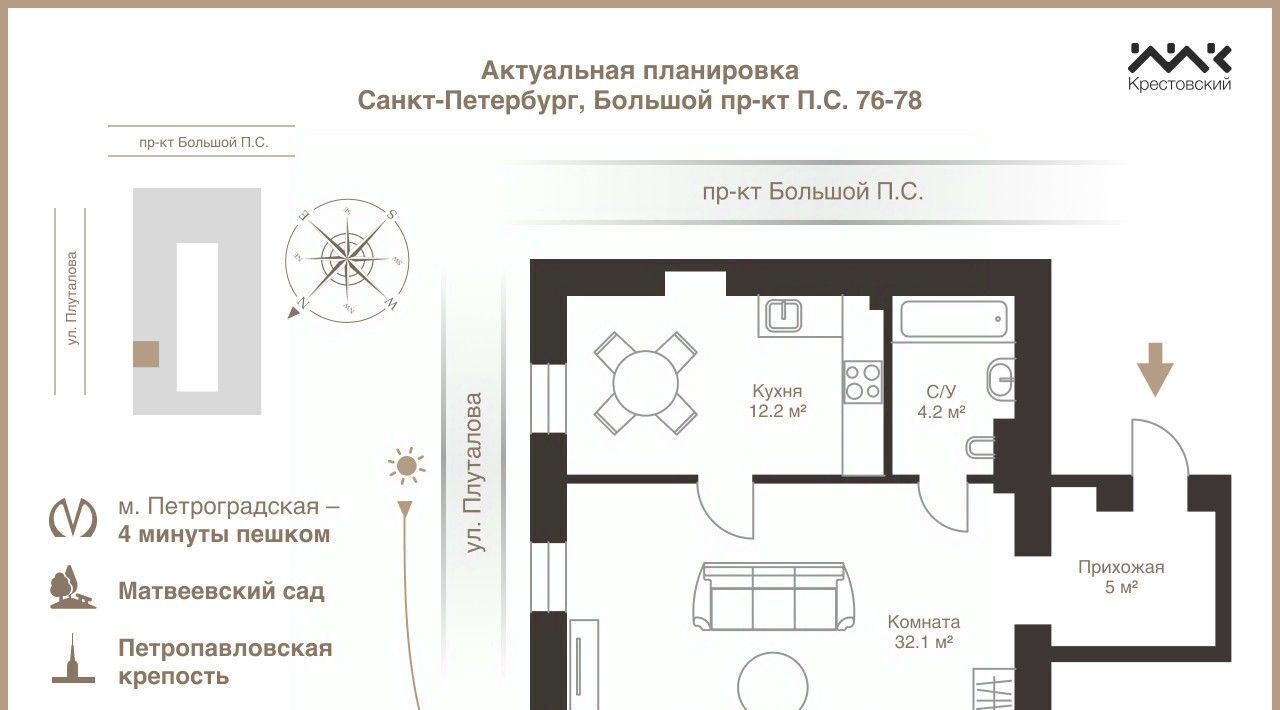 квартира г Санкт-Петербург метро Петроградская просп. Большой Петроградской стороны, 76-78 фото 2