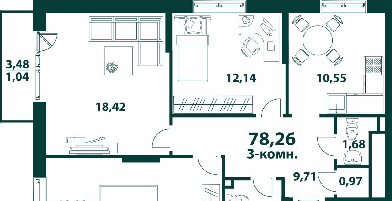 квартира г Ульяновск р-н Засвияжский 19-й микрорайон ЖК «‎Аквамарин 2» 3 фото 1