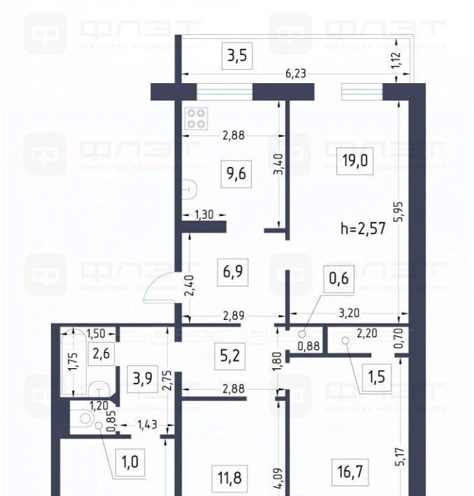 квартира г Казань метро Горки р-н Советский Азино-1 ул Закиева 43 фото 2