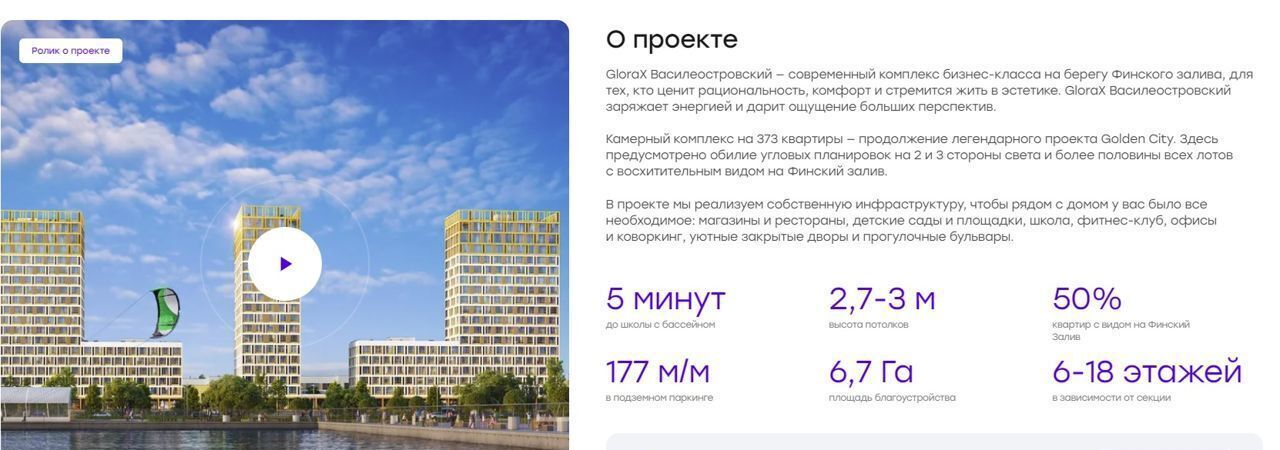 квартира г Санкт-Петербург метро Приморская Невская Губа ЖК «GloraX City Василеостровский» уч. 7 фото 15