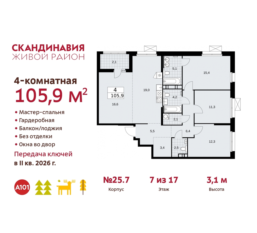 квартира г Москва п Сосенское б-р Скандинавский 25/7 жилой район «Скандинавия» Сосенское, Бутово фото 1