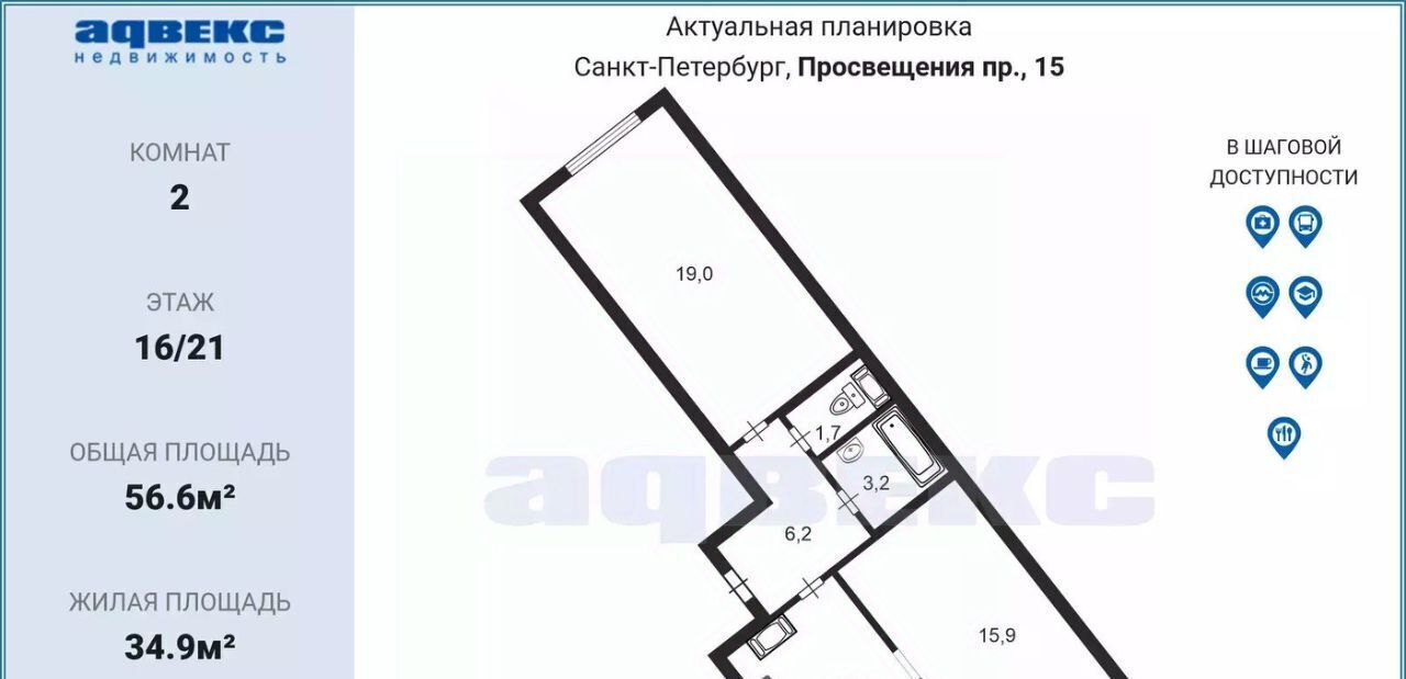 квартира г Санкт-Петербург метро Проспект Просвещения пр-кт Просвещения 15 МФК «YES» округ Шувалово-Озерки фото 2