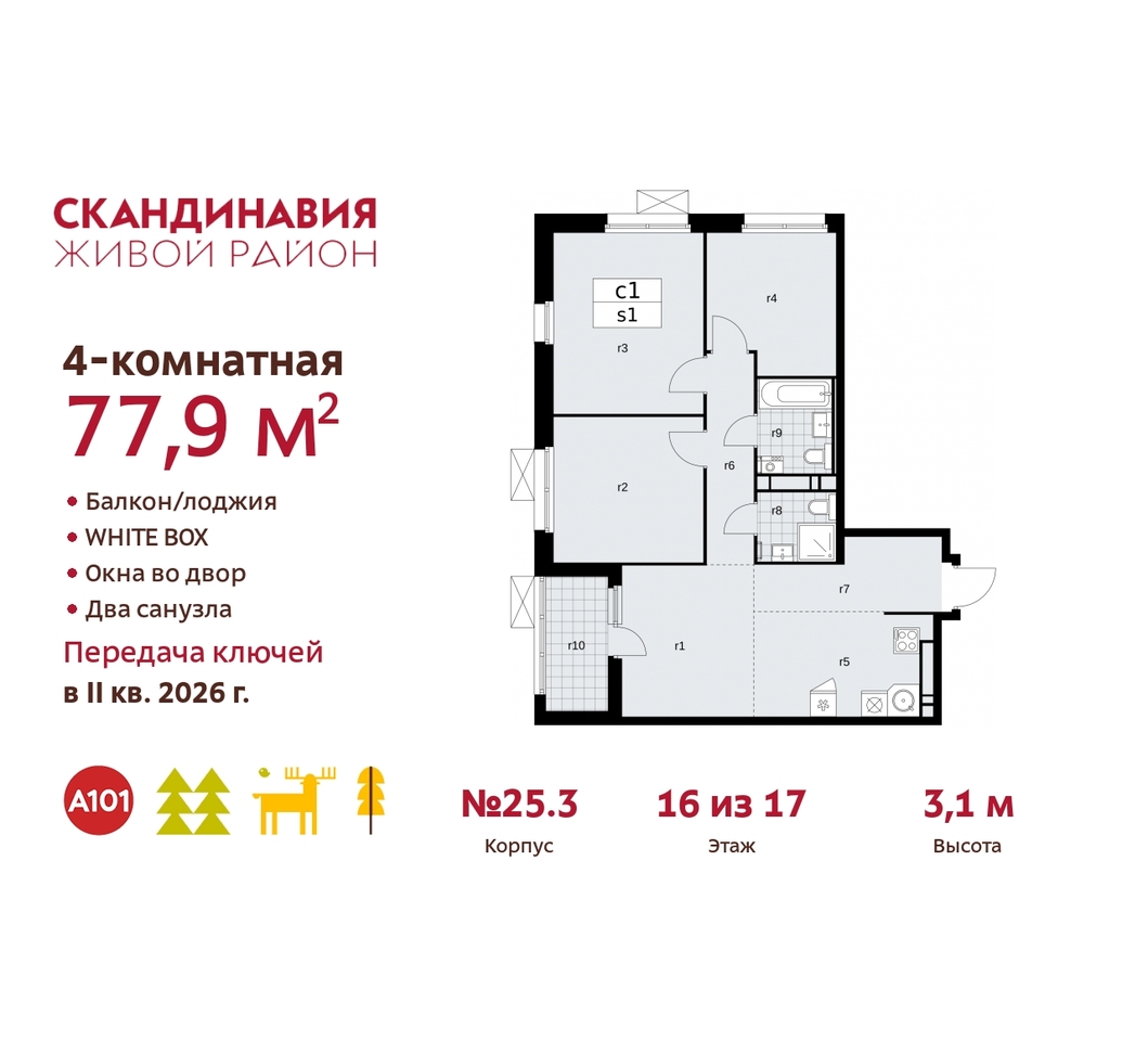 квартира г Москва п Сосенское б-р Скандинавский 25/3 жилой район «Скандинавия» Сосенское, Бутово фото 1