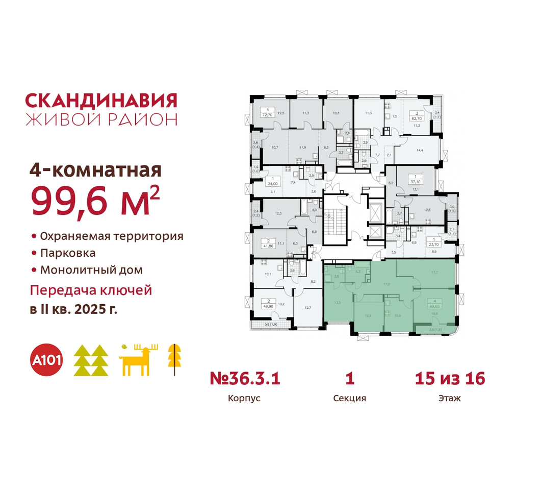 квартира г Москва п Сосенское жилой район «Скандинавия» Сосенское, жилой комплекс Скандинавия, 36. 3.1, Бутово фото 2