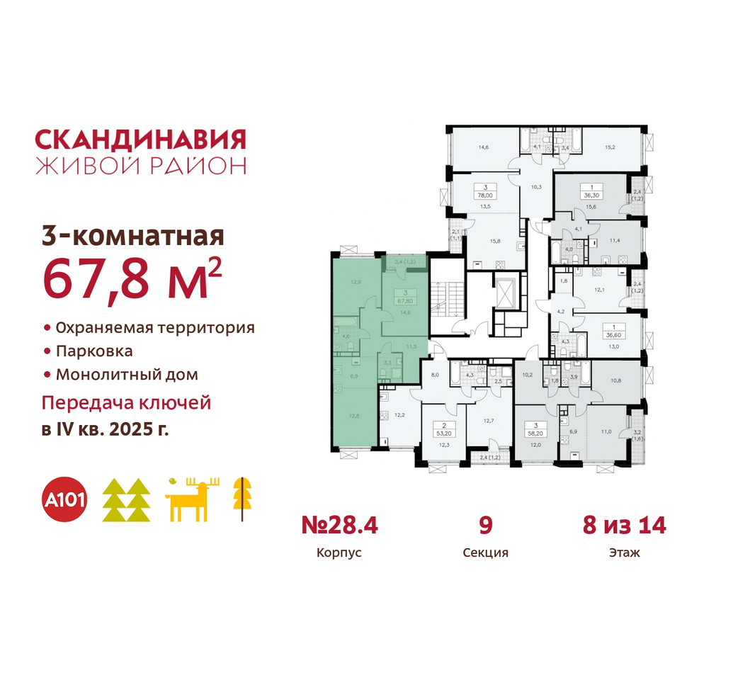 квартира г Москва п Сосенское жилой район «Скандинавия» Сосенское, жилой комплекс Скандинавия, 28. 4, Бутово фото 2