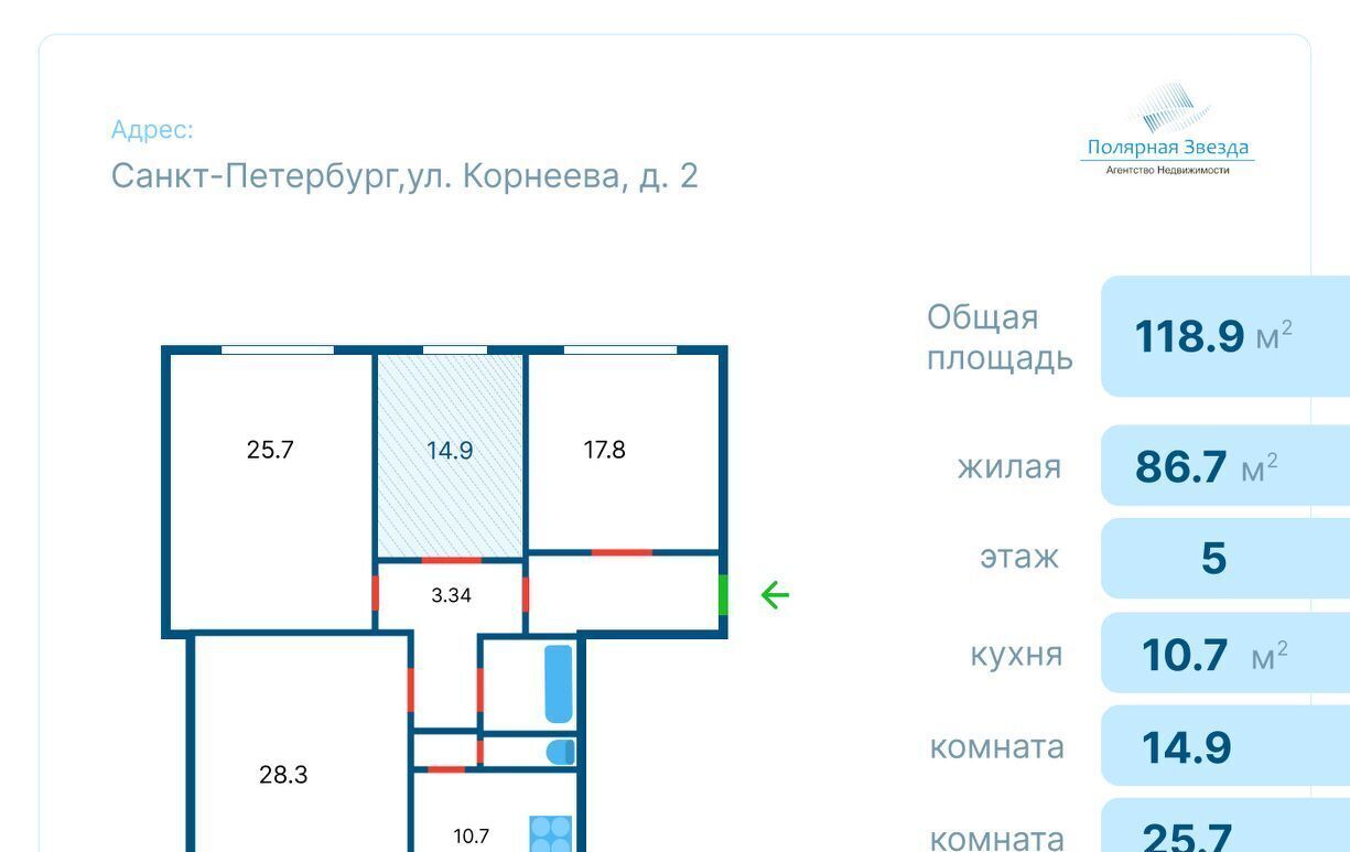 комната г Санкт-Петербург метро Кировский Завод ул Корнеева 2 фото 18